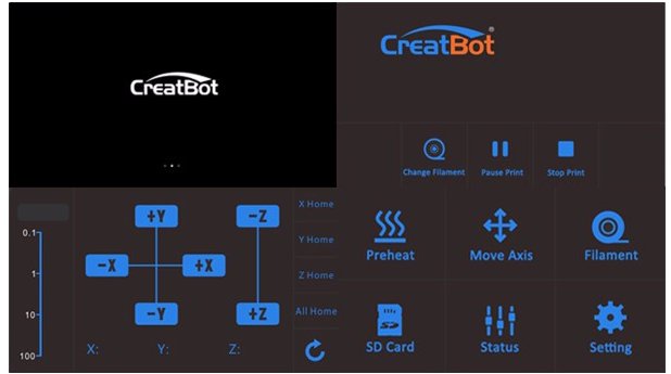 Kolorowy ekran dotykowy CreatBot F430 prosty interfejs