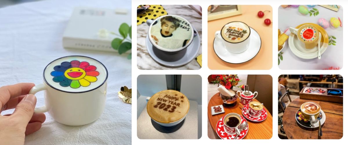 Kolorowy nadruk na piance kawowej latte art