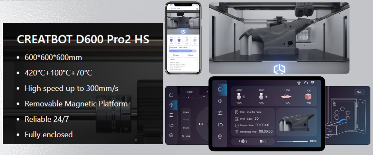 7-calowy ekran dotykowy i zdalne sterowanie smartfonem w CreatBot D600 Pro2 HS